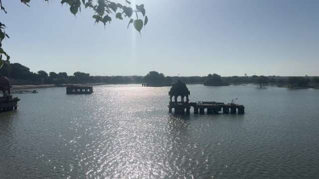 Gadisar Lake Sunlit Pavilions in Jaisalmer Rajasthan