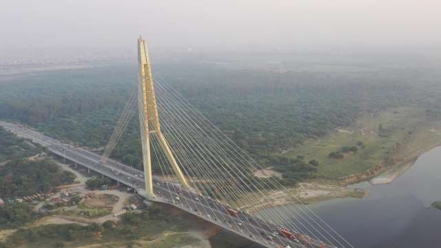 Iconic Cable-Stayed Bridge Over Yamuna River in New Delhi