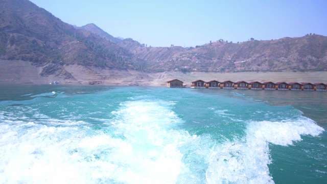Scenic Boat Ride on Mountain Lake With Floating Cabins at Tehri Garhwal