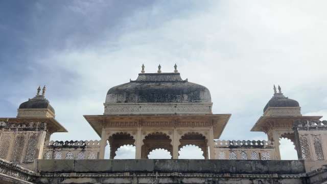 Majestic Rajput Palace Pavilion With Ornate Domes