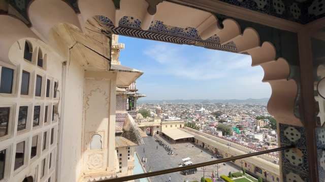 Stunning City Palace View Over Udaipur From Ornate Balcony