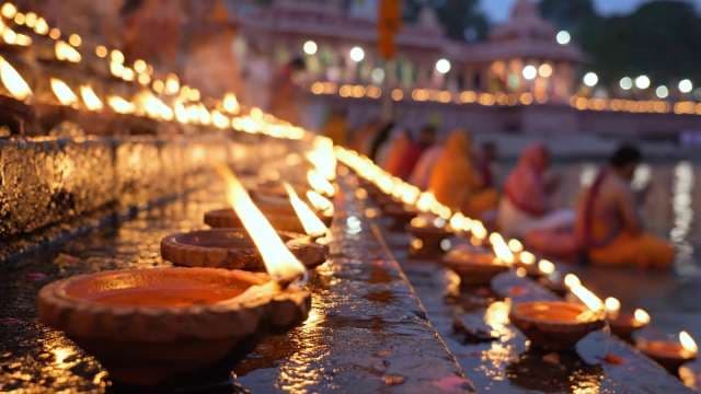 Rows of Diyas Illuminating Diwali Festival Celebration in India
