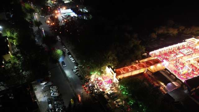 Aerial Night View of Vibrant Asian Night Market Festival