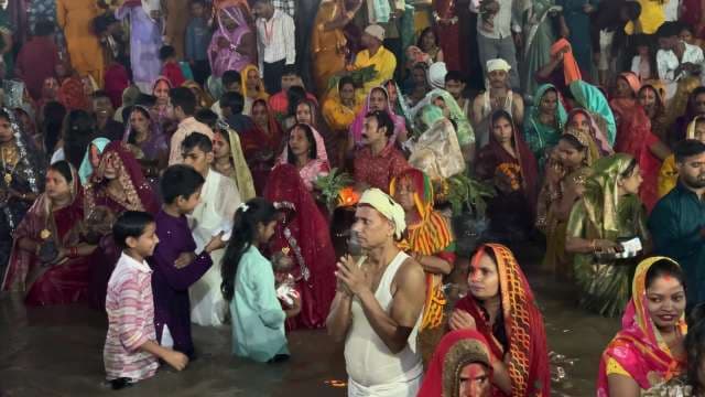 Traditional Chhath Puja Rituals at Indian Riverbank Festival