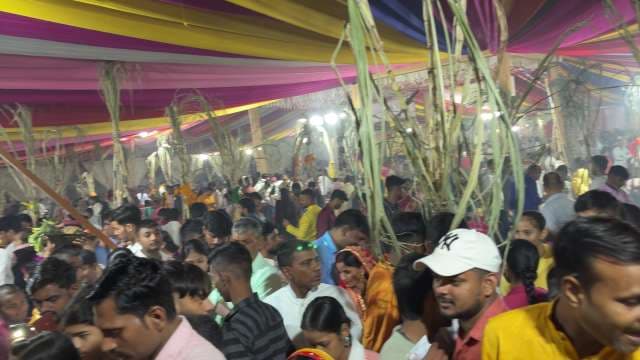 Vibrant Indian Festival Gathering Under Colorful Canopy