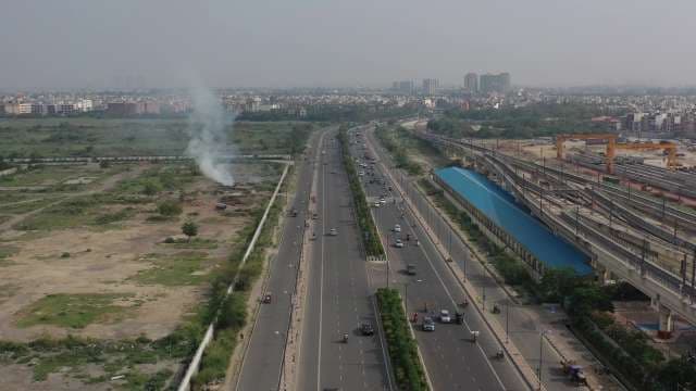 Aerial View of Multi-Lane Highway Through Delhi NCR Cityscape