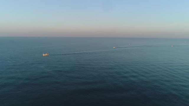 Aerial View of Fishing Vessels in Open Ocean