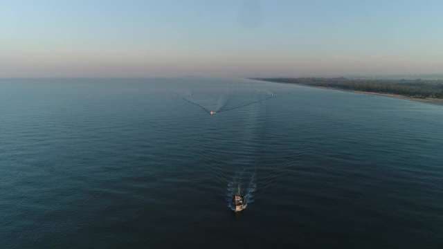 Aerial Drone View of Fishing Vessel at Sea