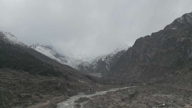 Himalayan Valley: Snow-Capped Peaks and Mountain River