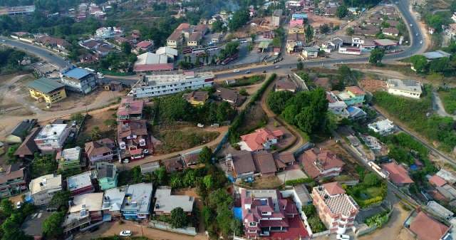 Aerial View of Hillside Town 