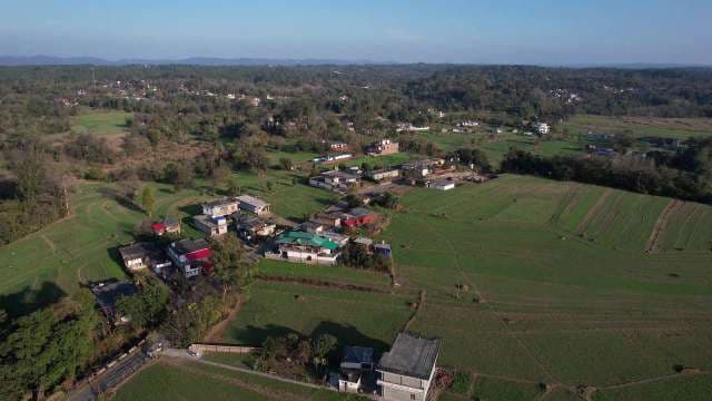 Aerial View of Rural Agricultural Landscape with Scattered Homes