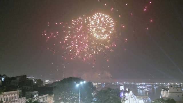 Spectacular Fireworks Display Over City Skyline at Night