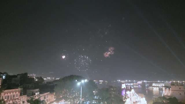 Festive Fireworks Light Up Night Sky Over City