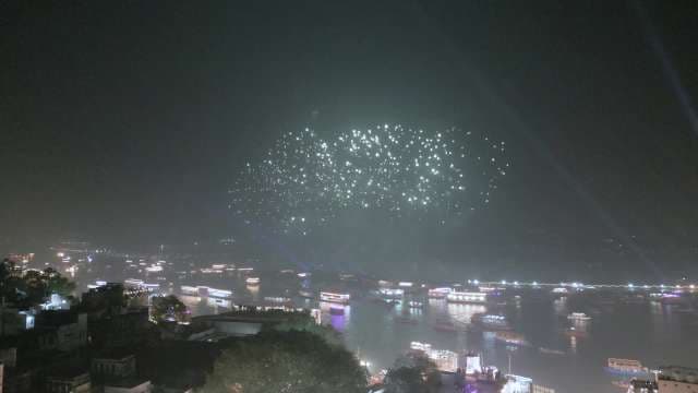 Spectacular Drone Fireworks Display Over River City