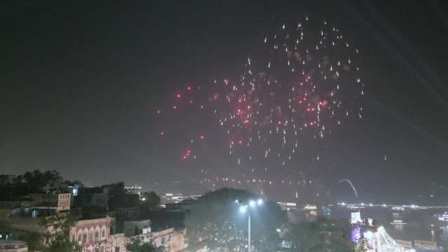 Fireworks Light Up Night Sky Over Historic City