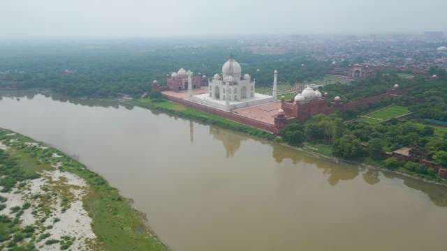 Taj Mahal Aerial View: India's Iconic Marble Monument