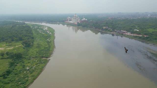 Taj Mahal Aerial View: Sacred Monument and Yamuna River