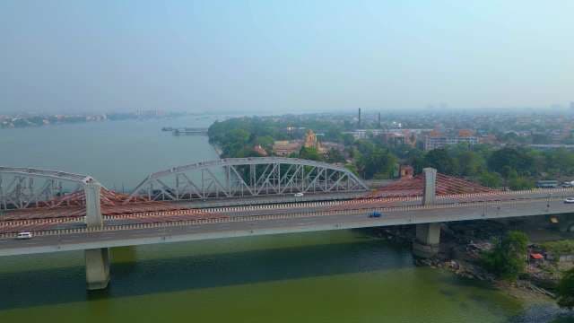 Scenic Bridge Crossing River City Landscape Overview