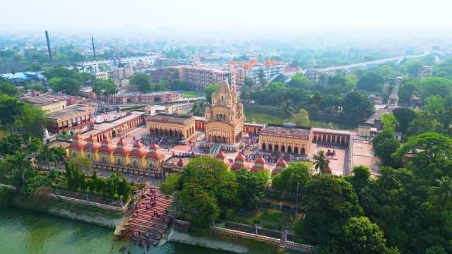 Sacred Dakshineswar Kali Temple Complex Aerial View India Cityscape