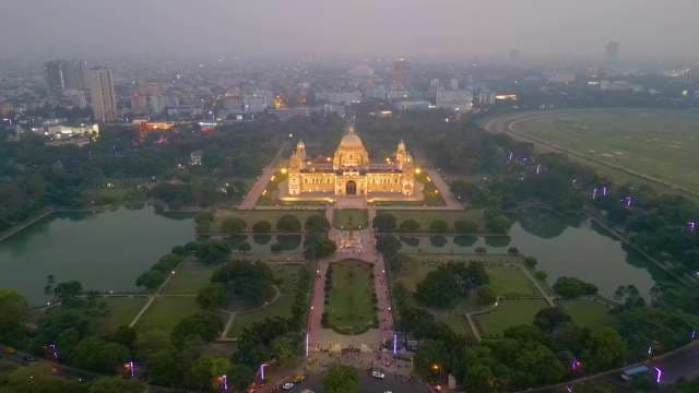 Majestic Victoria Memorial Illuminated at Dusk in Kolkata India