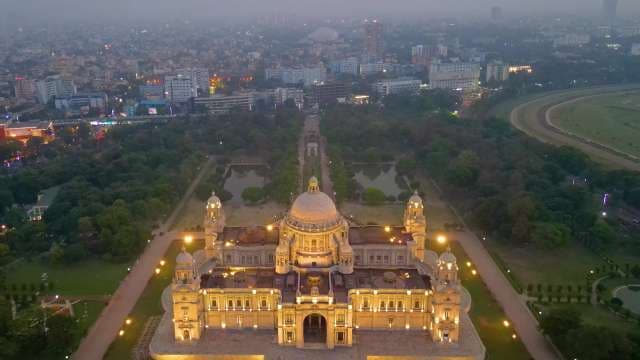 Stunning Aerial View of Victoria Memorial at Night in Kolkata