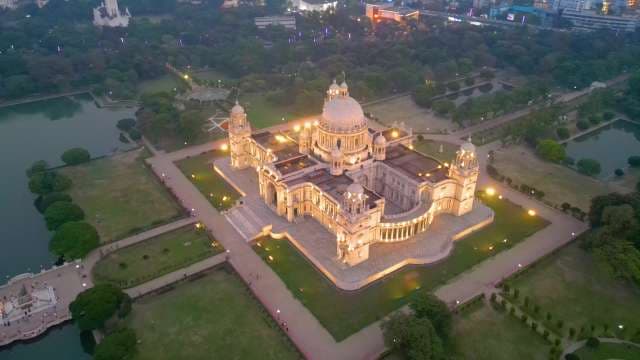 Stunning Aerial View of Victoria Memorial at Night in Kolkata