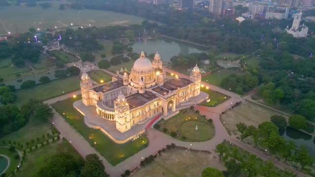 Stunning Aerial View of Victoria Memorial at Night in Kolkata