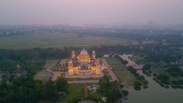 Stunning Aerial View of the Illuminated Victoria Memorial in Kolkata