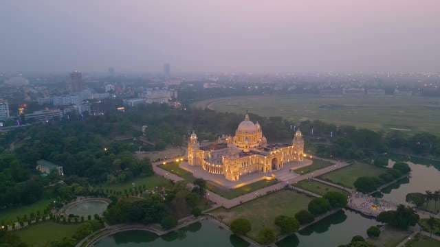 Stunning Aerial View of Victoria Memorial at Night in Kolkata India