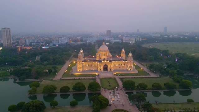 Stunning Aerial View of Victoria Memorial at Night in Kolkata