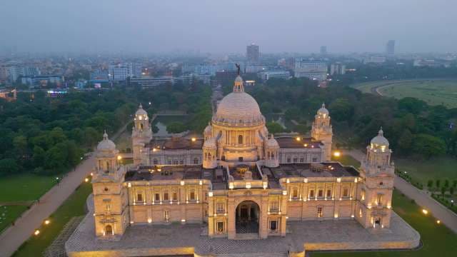 Stunning Aerial View of Victoria Memorial at Night in Kolkata