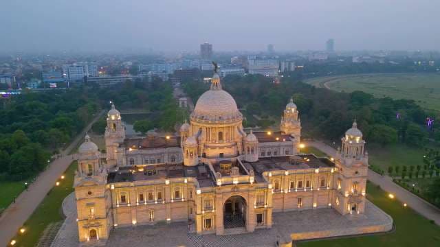 Majestic Victoria Memorial Hall Illuminated At Twilight In Kolkata India
