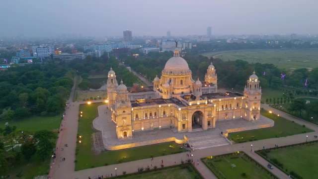 Majestic Victoria Memorial Illuminated at Twilight in Kolkata, India