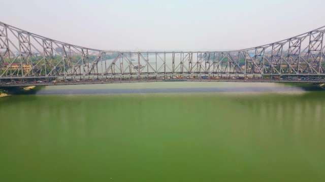 Panoramic Aerial View of the Iconic Howrah Bridge in Kolkata, India