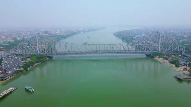 Aerial View of the Iconic Howrah Bridge Over Hooghly River