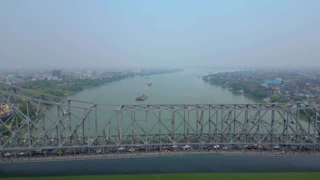 Iconic Howrah Bridge Spanning the Hooghly River in Kolkata India