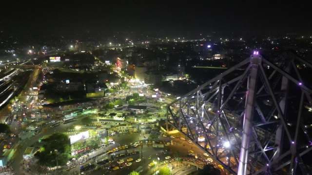 Stunning Aerial Night View of the Iconic Howrah Bridge in Kolkata