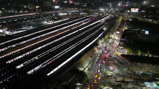 Stunning Aerial Night View of Howrah Railway Station in Kolkata