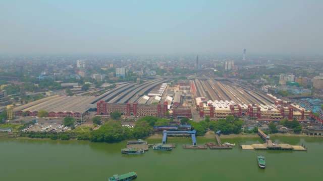 Aerial View of Howrah Junction Railway Station and Hooghly River Kolkata