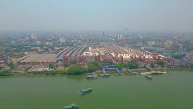 Stunning Aerial View of Howrah Railway Station and Hooghly River Kolkata