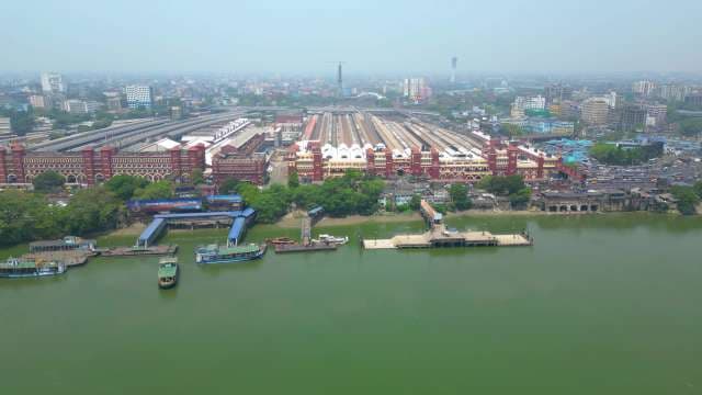 Stunning Aerial View of Howrah Junction Railway Station and Hooghly River