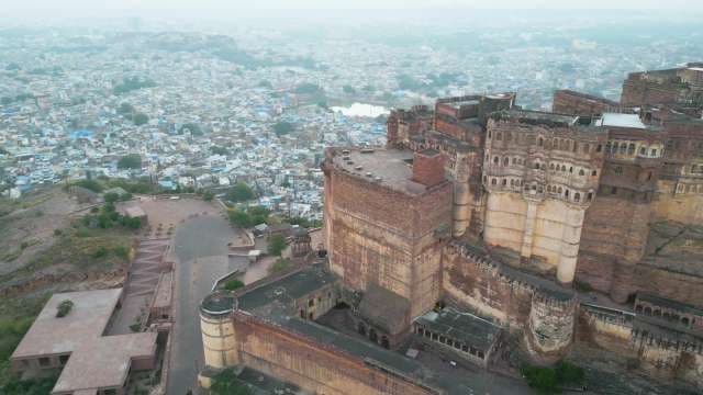 Majestic Aerial View of Mehrangarh Fort Overlooking the Blue City