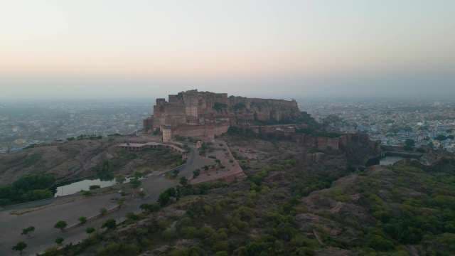 Majestic Aerial View of Mehrangarh Fort Overlooking Jodhpur the Blue City