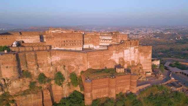 Majestic Aerial View of Mehrangarh Fort at Sunset in Jodhpur India