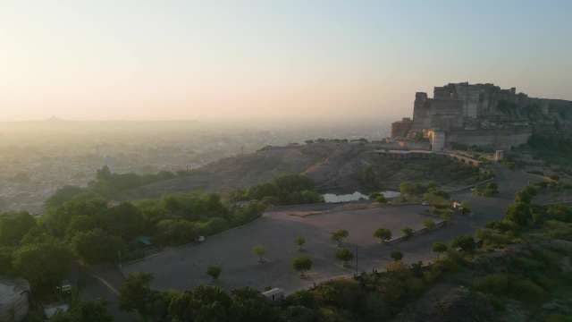 Aerial View of Mehrangarh Fort at Sunrise in Jodhpur India
