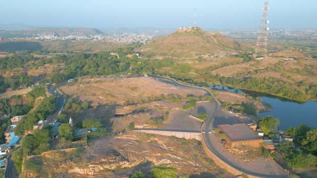 Breathtaking Aerial View of Jodhpur's Rocky Landscape and Desert Hills
