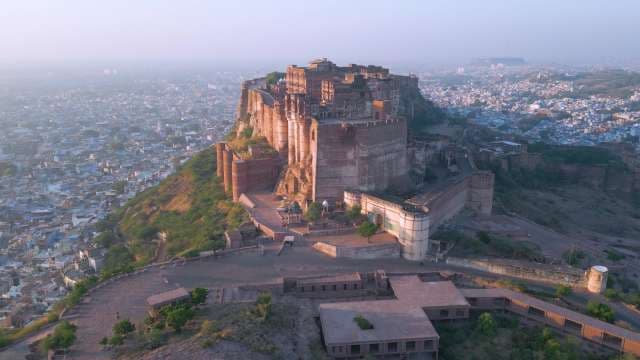 Majestic Aerial View of Mehrangarh Fort and the Iconic Blue City