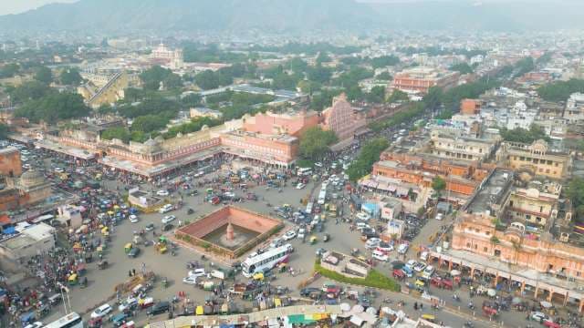 Aerial View of the Iconic Pink City and Hawa Mahal in Jaipur
