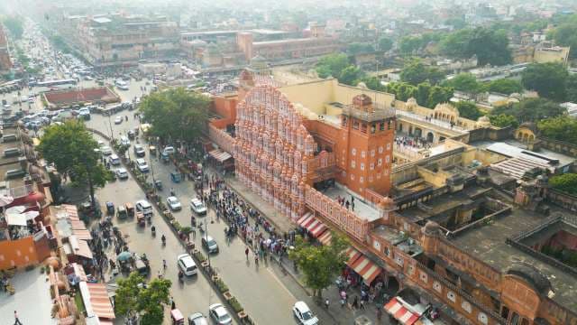 Stunning Aerial View of the Iconic Hawa Mahal in Jaipur, India