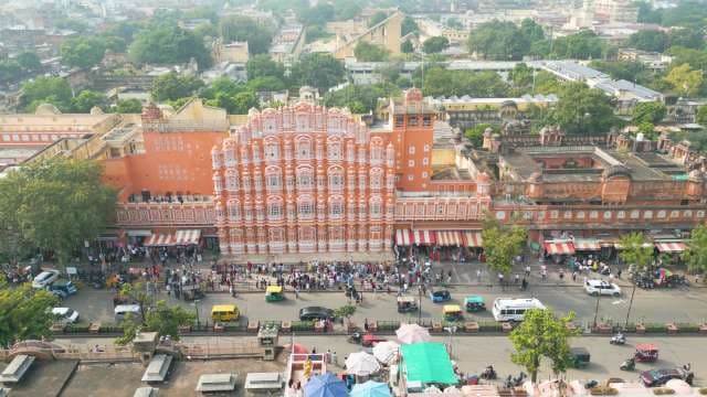 Iconic Hawa Mahal Palace Aerial View in the Pink City Jaipur